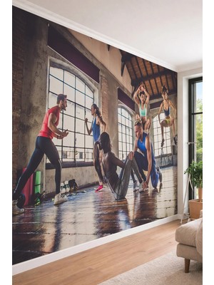 Dreamwall Modern Spor Salonu ve Fitness Motivasyon Temalı 3D Etkili Tek Parça Tekstil Duvar Kağıdı