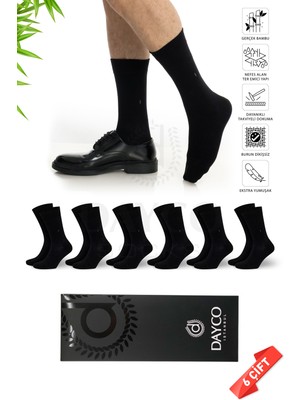 Dayco Premium Dikişsiz Klasik Uzun Siyah Yazlık Erkek Bambu Soket Çorap 6lı Hediyelik Kutulu Set