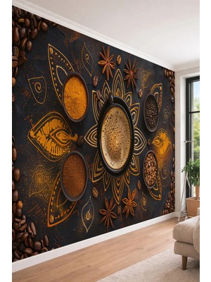 Dreamwall Mandala Baharatlı Kahve Temalı Tek Parça Tekstil Duvar Kağıdı