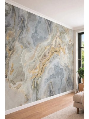 Dreamwall Altın Damarlı Likit Mermer Desenli Lüks Tekstil Duvar Kağıdı
