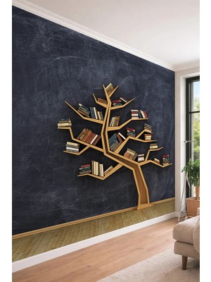Dreamwall Modern Kitaplık Ağacı Tasarımlı 3D Görünümlü Tek Parça Tekstil Duvar Kağıdı
