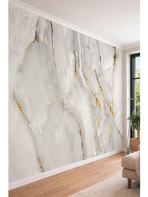 Dreamwall Altın Damarlı Mermer Desenli Lüks ve Modern Tek Parça Tekstil Duvar Kağıdı