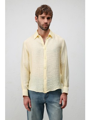Antioch Sarı Crinkled Relax Fit Erkek Gömlek