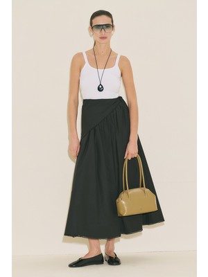 Manuka Önü Düğmeli Poplin Etek Siyah