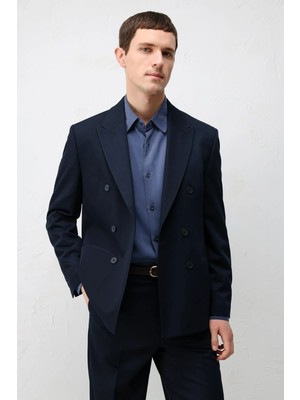 Antioch Lacivert Kruvaze Relaxed Fit Erkek Blazer Ceket