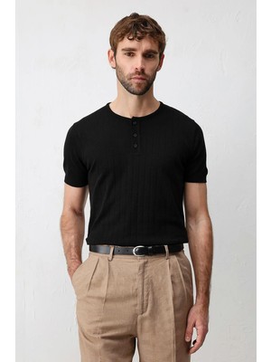 Antioch Siyah Dokulu Erkek Triko T-Shirt