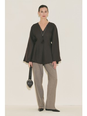 Manuka %100 KETEN VOLÜMLÜ TUNİK ACI KAHVE