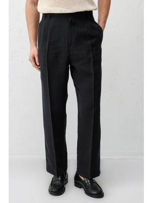 Antioch Siyah Lyocell Relaxed Fit Pileli Erkek Pantolon