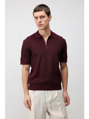 Antioch Bordo Comfort Slim Fermuarlı Erkek Triko T-Shirt