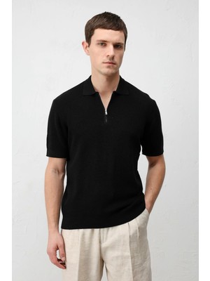 Antioch Siyah Comfort Slim Fermuarlı Erkek Triko T-Shirt