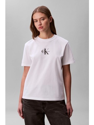 Calvin Klein Kısa Kollu 20S Klasik Logolu Kadın Beyaz T-Shirt LV047C856G-YAF
