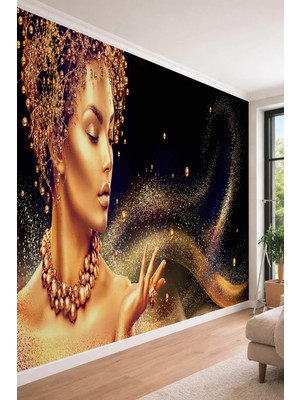 Dreamwall Işıltılı Kadın Figürü - Lüks ve Dramatik Sanat Temalı Tek Parça Tekstil Duvar Kağıdı