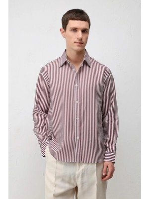 Antioch Bordo Lyocell Karışımlı Relax Fit Çizgili Erkek Gömlek