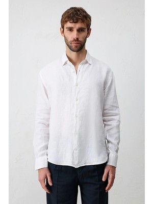 Antioch Beyaz 100% Keten Relax Fit Erkek Gömlek