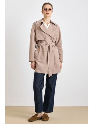 Olcay Pelerin Detaylı Su İtici Özellikli Astarsız Trençkot VİZON 6833