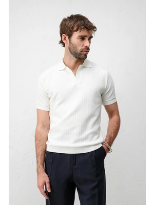 Antioch Ekru Premium Dokulu Erkek Triko T-Shirt