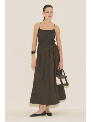 Manuka Önü Düğmeli Poplin Etek Kahverengi