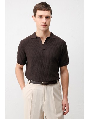 Antioch Kahve Premium Dokulu Erkek Triko T-Shirt