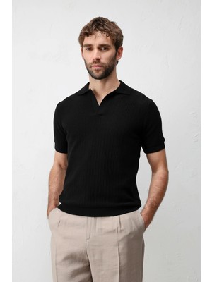 Antioch Siyah Premium Dokulu Erkek Triko T-Shirt