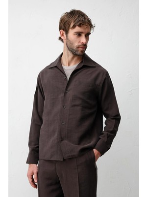 Antioch Koyu Kahve Lyocell Karışımlı Geniş Yaka Erkek Gömlek