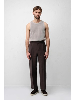 Antioch Koyu Kahve Lyocell Relaxed Fit Pileli Erkek Pantolon