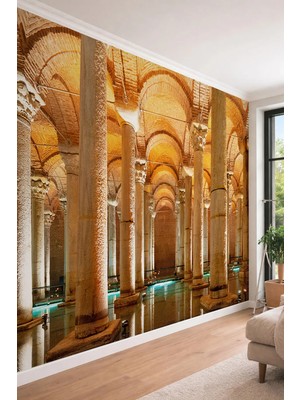 Dreamwall Yerebatan Sarnıcı Temalı Tarihi Mimari ve Perspektif Derinlikli Tekstil Duvar Kağıdı