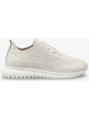Maserda Kadın Hakiki Deri Sneaker Spor Ayakkabı - Bej