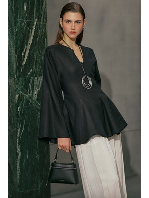 Manuka %100 KETEN VOLÜMLÜ TUNİK SİYAH