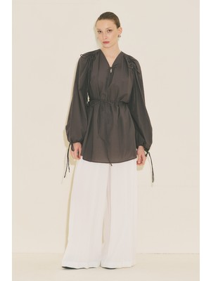 Manuka Bağlama Detaylı Tunik Kahverengi