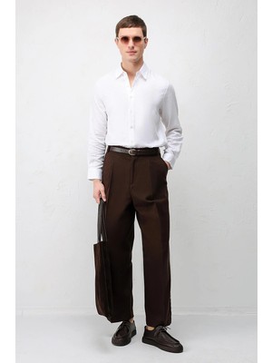 Antioch Ekru Keten Karışımlı Relax Fit Erkek Gömlek