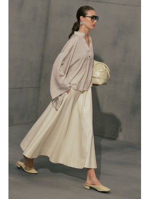 Manuka Kup Detaylı Kloş Etek Vanilya