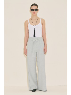 Manuka Geniş Pile Detaylı Kemerli Pantolon Mavi