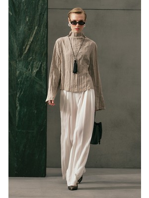 Manuka Tansy Pileli Pantolon Ekru