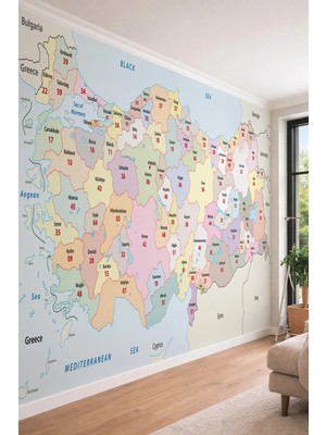 Dreamwall Eğitici Renkli Türkiye Siyasi Haritası - Okul ve Ofis Için Tek Parça Tekstil Duvar Kağıdı