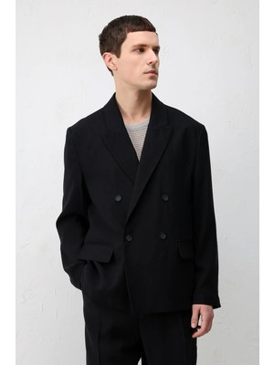 Antioch Siyah Modal Karışımlı Relaxed Fit Erkek Blazer Ceket