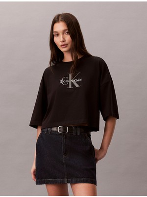 Calvin Klein Kısa Kollu Kutulu Kesim Kısa Monologo Kadın Siyah T-Shirt LV047F828G-UB1