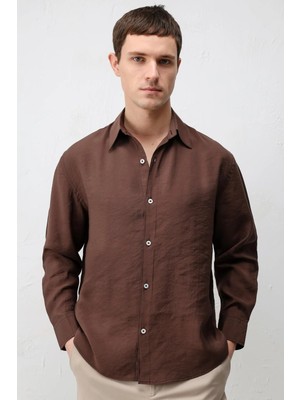 Antioch Kahve Modal Karışımlı Relax Fit Erkek Gömlek