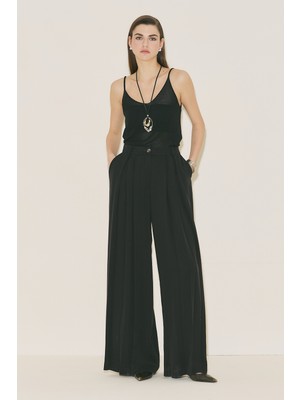 Manuka Tansy Pileli Pantolon Siyah