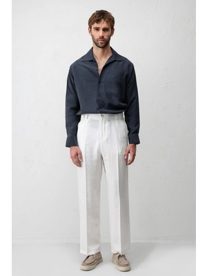 Antioch Lacivert Lyocell Karışımlı Geniş Yaka Erkek Gömlek