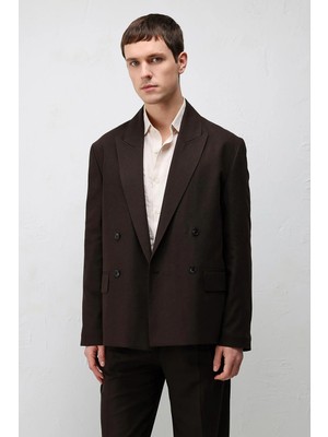 Antioch Koyu Kahve Relax Fit Keten Karışımlı Erkek Blazer Ceket