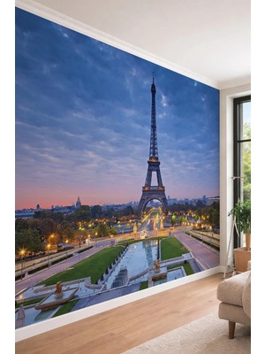 Dreamwall Paris Eyfel Kulesi Manzaralı Akşamüstü Şehir Panoraması Tek Parça Tekstil Duvar Kağıdı