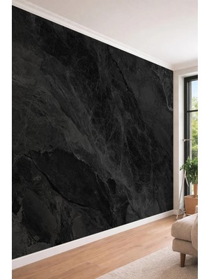 Dreamwall 3D Görünümlü Koyu Renk Doğal Mermer Desenli Tek Parça Tekstil Duvar Kağıdı