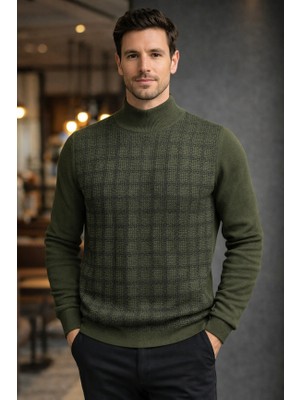 Karaca Yarım Balıkçı Yaka %50 Yün %50 Akrilik Erkek Kare Nokta Desenli Triko Kazak