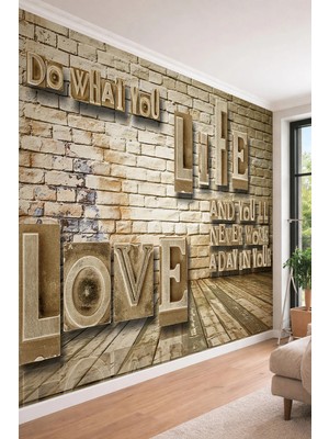 Dreamwall 3D Görünümlü Motivasyon Yazılı Tuğla- Endüstriyel Stil Tek Parça Tekstil Duvar Kağıdı