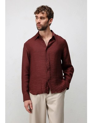 Antioch Bordo Crinkled Relax Fit Erkek Gömlek