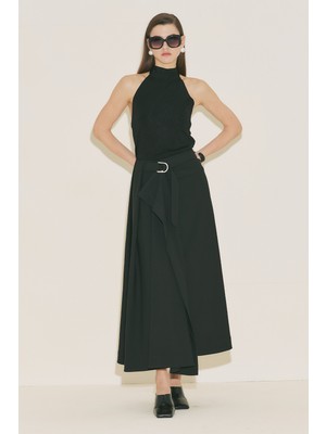 Manuka Asimetrik Kemerli Etek Siyah