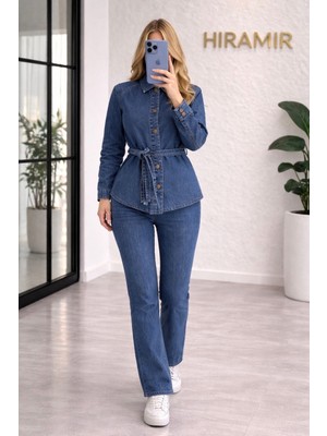 Hiramir Kadın Modern Kesim Kuşaklı Denim Takım YZ2601