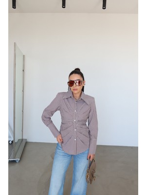 Özge Özgenç Ekoseli Büzgü Detay Gömlek