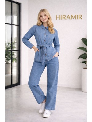 Hiramir Kadın Modern Kesim Kuşaklı Denim Takım YZ2601