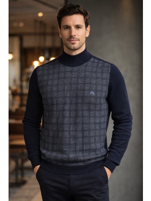 Karaca Yarım Balıkçı Yaka %50 Yün %50 Akrilik Erkek Kare Nokta Desenli Triko Kazak